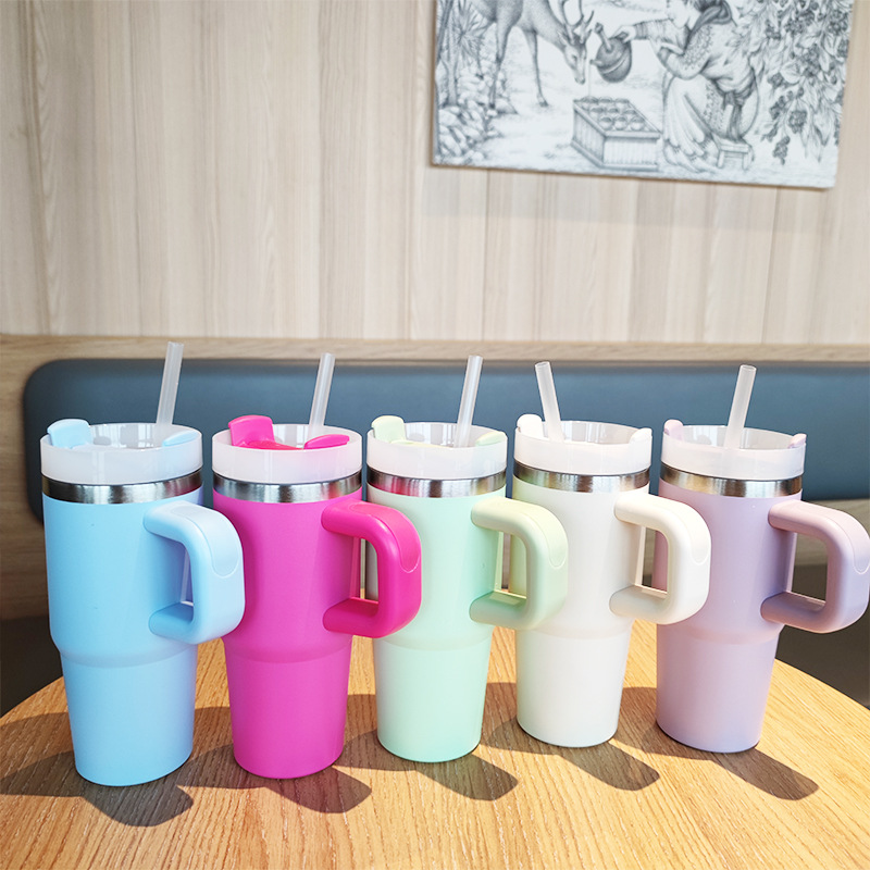 Nuevo Bingba 14oz con mango, taza de paja, vacío, taza de aislamiento de acero inoxidable 304, taza de coche portátil