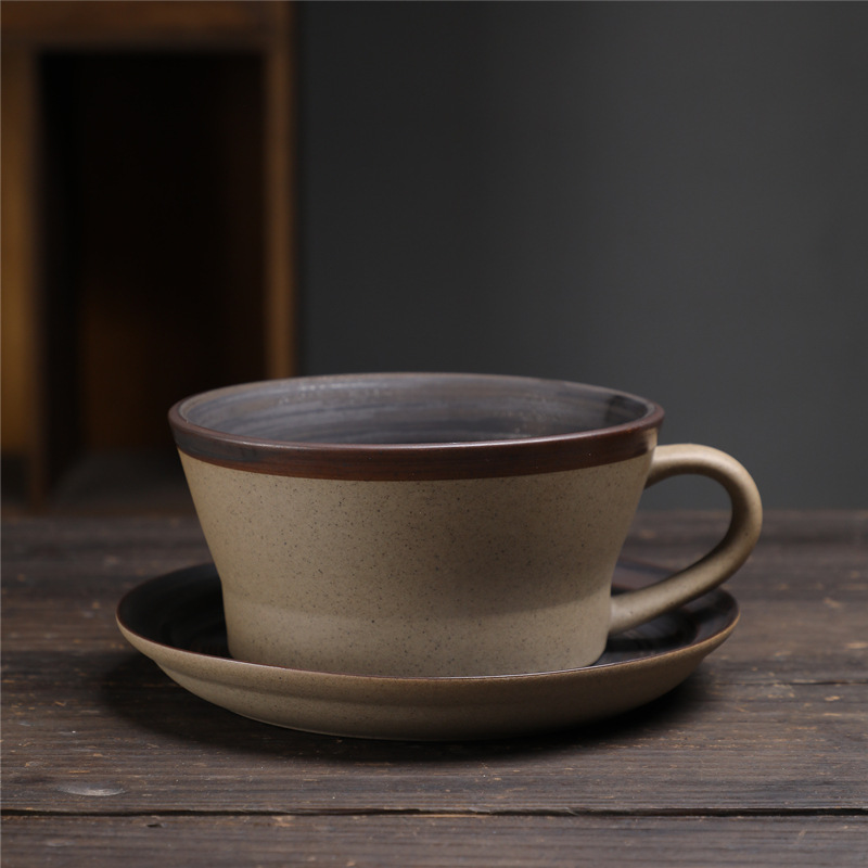 Estilo japonés vintage de cerámica taza de café y platillo traje creativo regalo taza de té de la tarde taza de café de gres