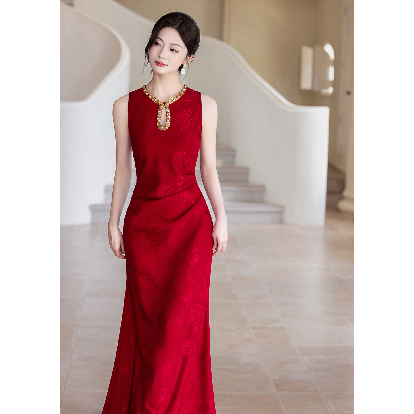Red Engagement Evening Dress for Women 2026 New Style High-End Fishtail Bride Wedding Casual Dress Suitable for Daily Wear and Toasting