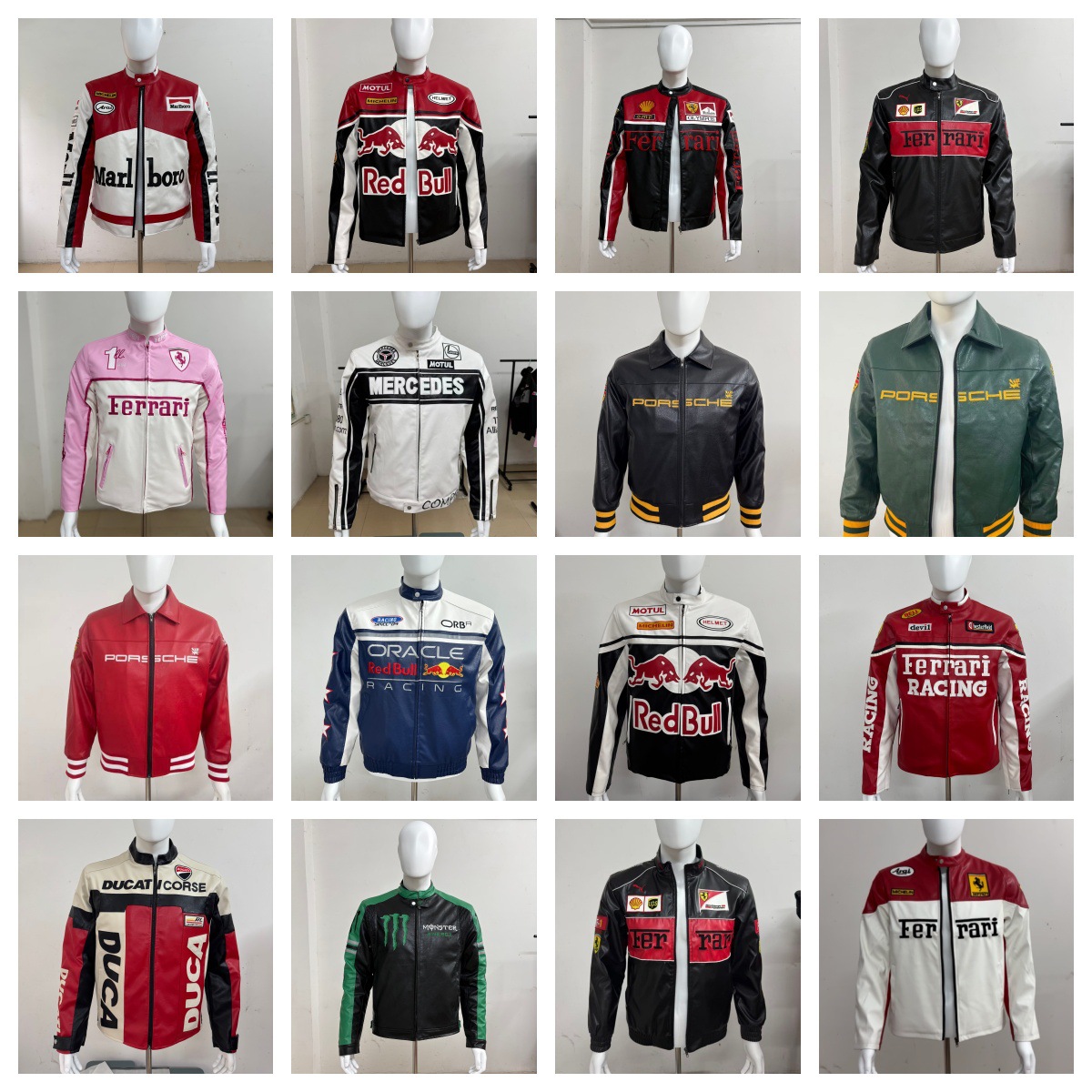 F1 racing suit PU leather jacket, cross-border men's embroidered leather jacket, motorcycle jacket, riding jacket, biker cotton jacket