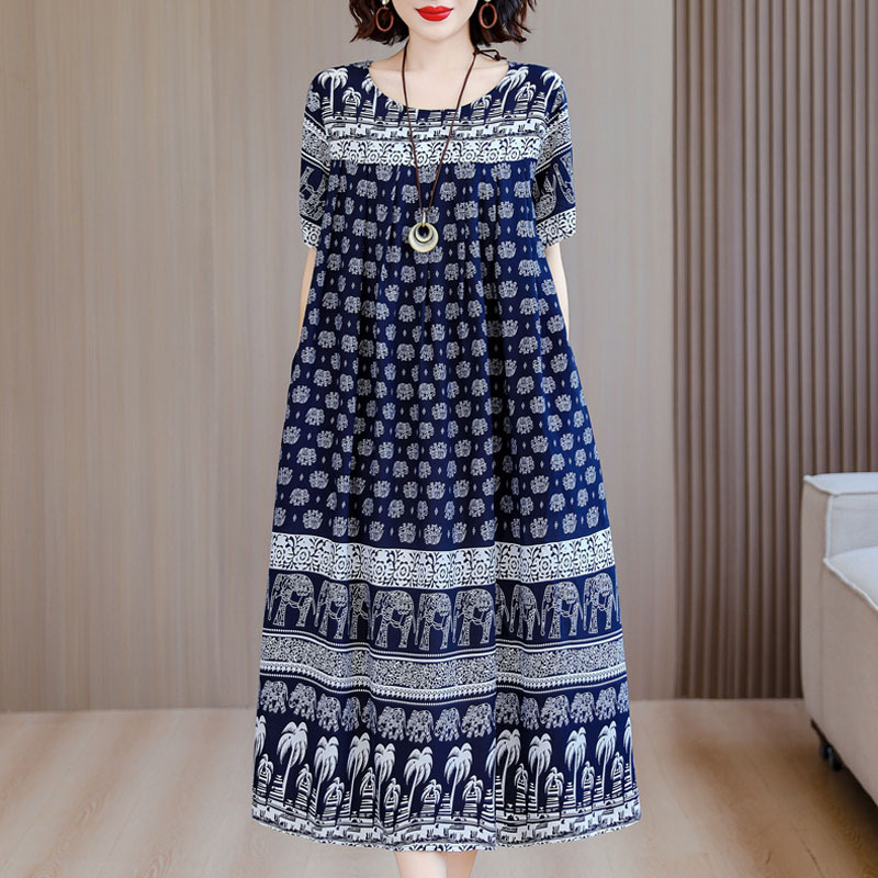 中老年大码碎花棉绸连衣裙女2025夏装新款50多岁中年妈妈气质裙子|undefined