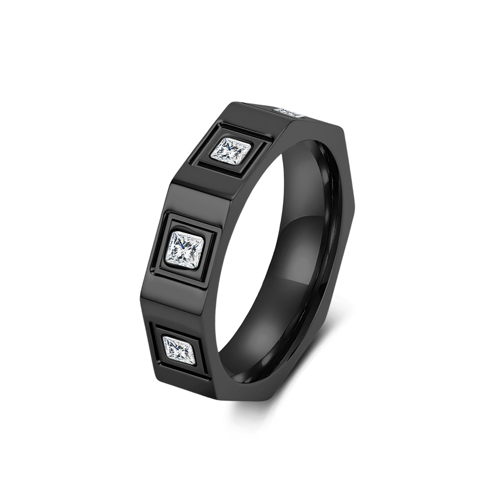 Bague unisexe géométrique à 8 côtés en acier titane sertie de diamants - Bijou de mode haut de gamme_voghion.com