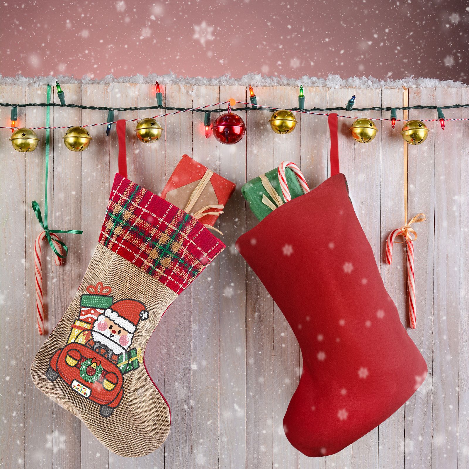 Diamante dibujo perimetral diy calcetines de Navidad hechos a mano diamante pegado bolsas de dulces bolsas de regalo de Navidad bolsas de lino al por mayor