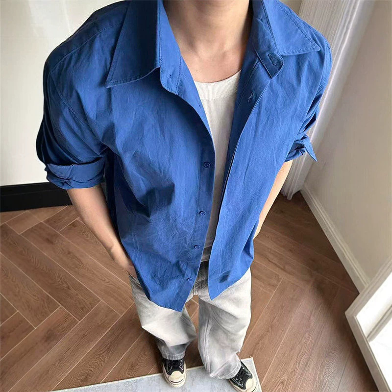 New men's blue shirt, spring/summer, stylish and sophisticated long-sleeved shirt, Cleanfit thin sun protection jacket.