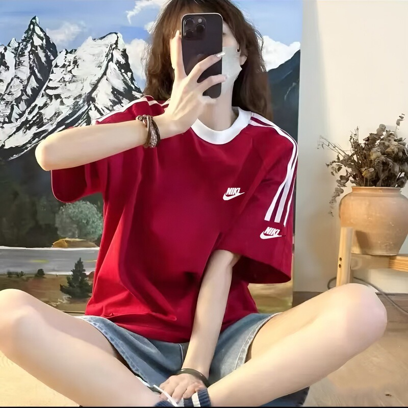 230 Grams of Pure Cotton |   Summer Family Matching Outfit with Three Stripes, 3D Silicone Short-Sleeve T-Shirt Nk8120. #