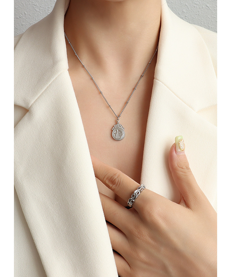 Chinese Style Jewelry Good Luck Fortune Ancient Style Pendant ins Style Simple Necklace Women's Titanium Steel Gold Clavicle Chain Accessories_voghion.com