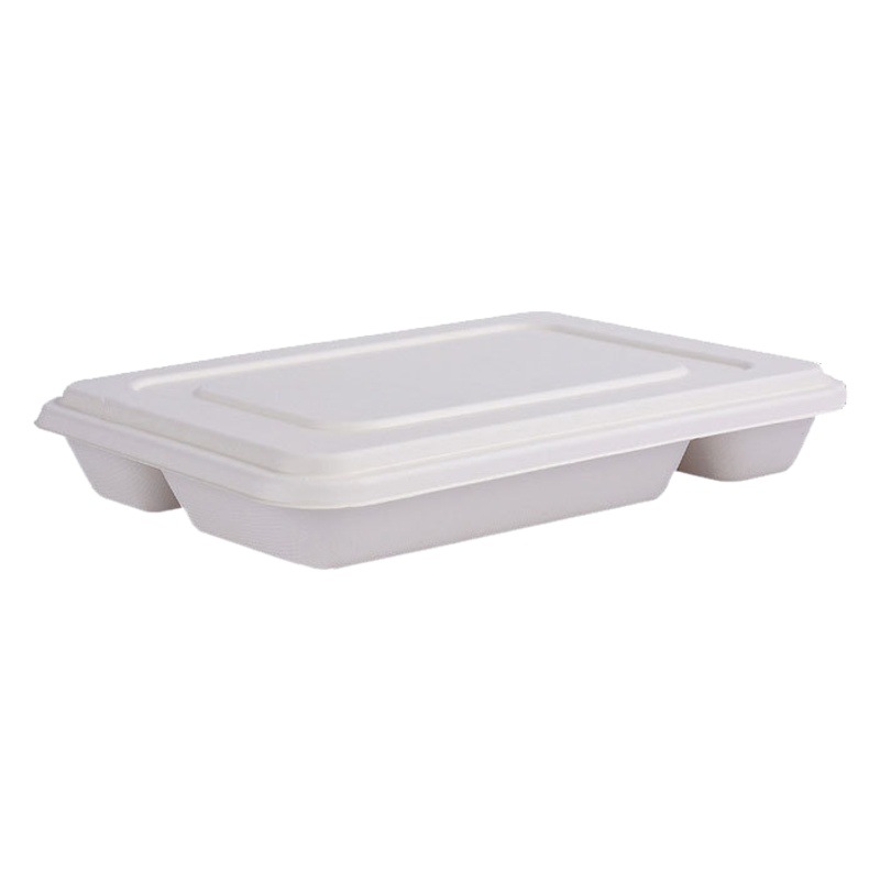 Caja de embalaje de vajilla de pulpa de caña de azúcar degradable de pulpa desechable Profundo cinco-rejilla bandeja cantina picnic Bento rejilla placa