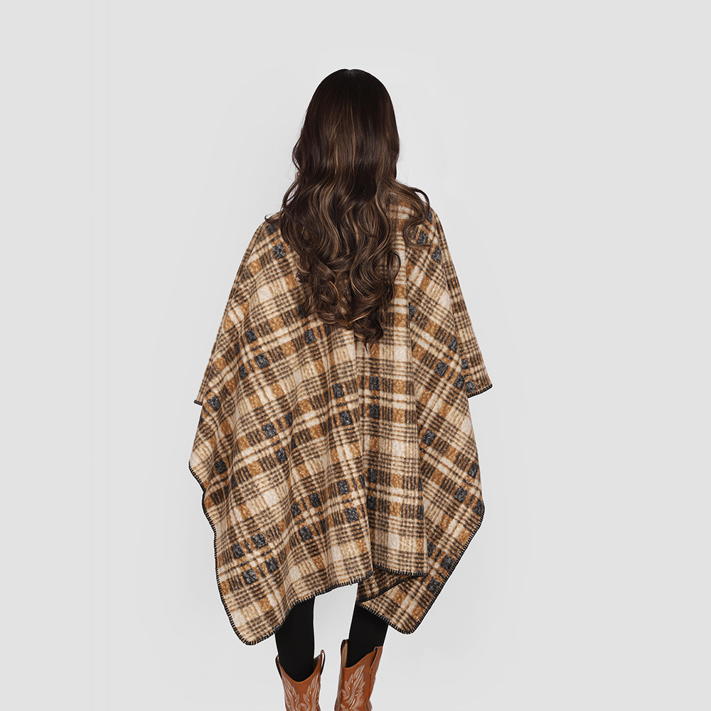 2025 comercio exterior AliExpress moda otoño e invierno chaqueta de lana gruesa y cálida chal a cuadros chaqueta retro suelta