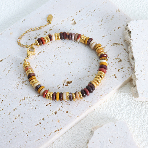 Handmade Bead Necklace Set with Natural Multicolored Stone Beads, Ethnic Style, Retro Fashion, Personalized Bracelet and Jewelry Set