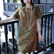 2025夏季新款国风新中式蜀锦连衣裙桑蚕丝真丝双面穿气质圆领短裙