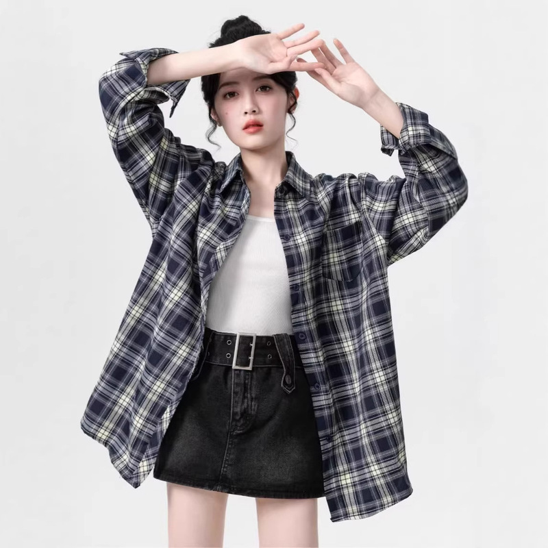 Foreign Trade Design-Inspired Niche Long-Sleeve Spring/Summer Vintage Plaid Shirt Jacket, Loose Casual Top for Couples, Trendy Women's Fashion Foreign Trade Design-Inspired Niche Long-Sleeve Spring/Summer Vintage Plaid Shirt Jacket, Loose Casual Top for Couples, Trendy Women's Fashion