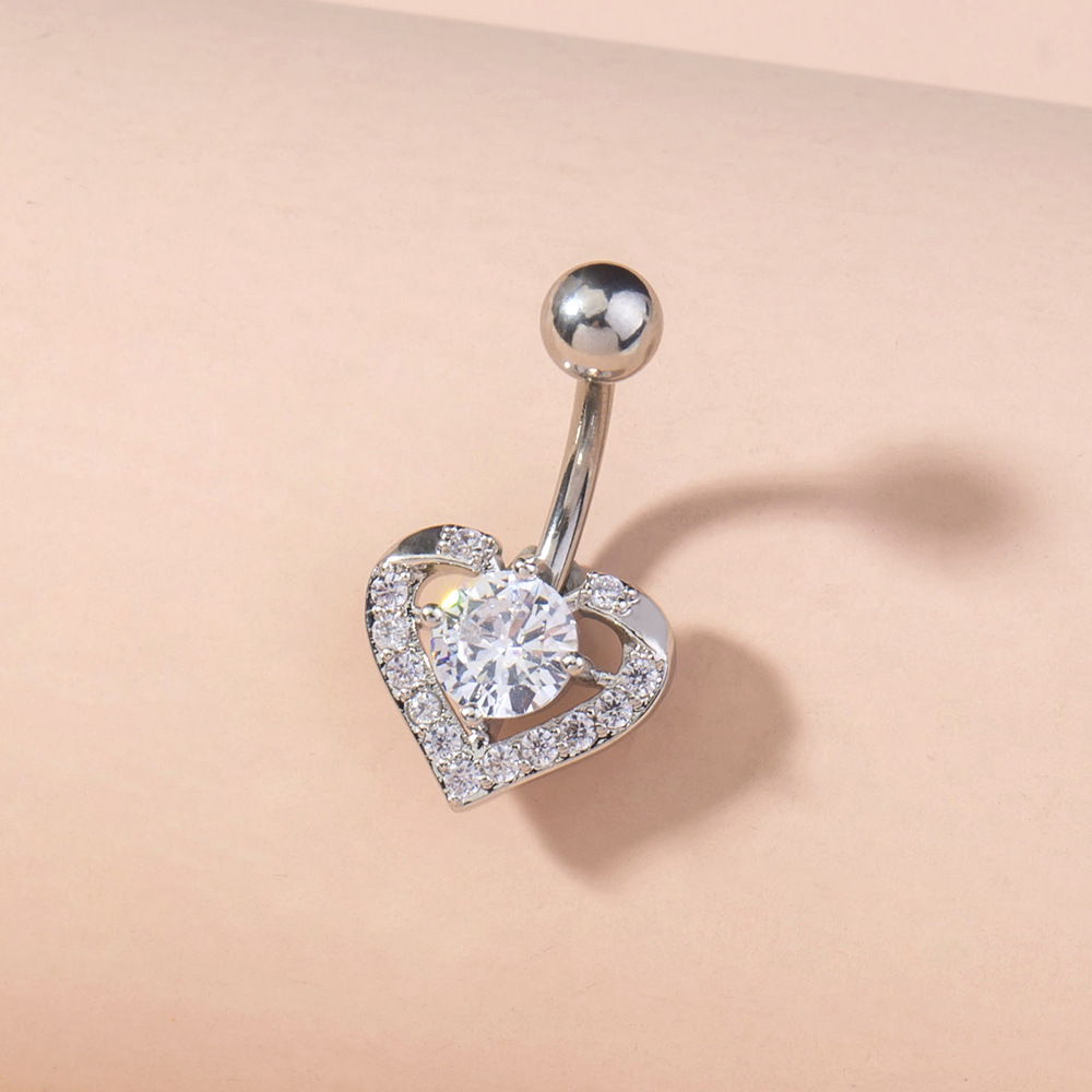 Fashion Copper Zircon Heart-shaped Belly Button Nail Human Body Piercing Jewelry display picture 1