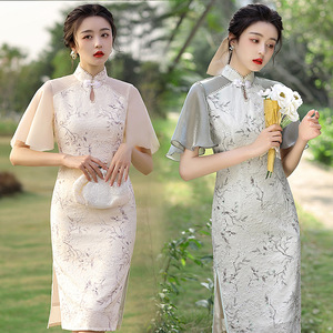 Floral cheongsam Chinese dresses organza jacquard splicing cheongsam female young girl