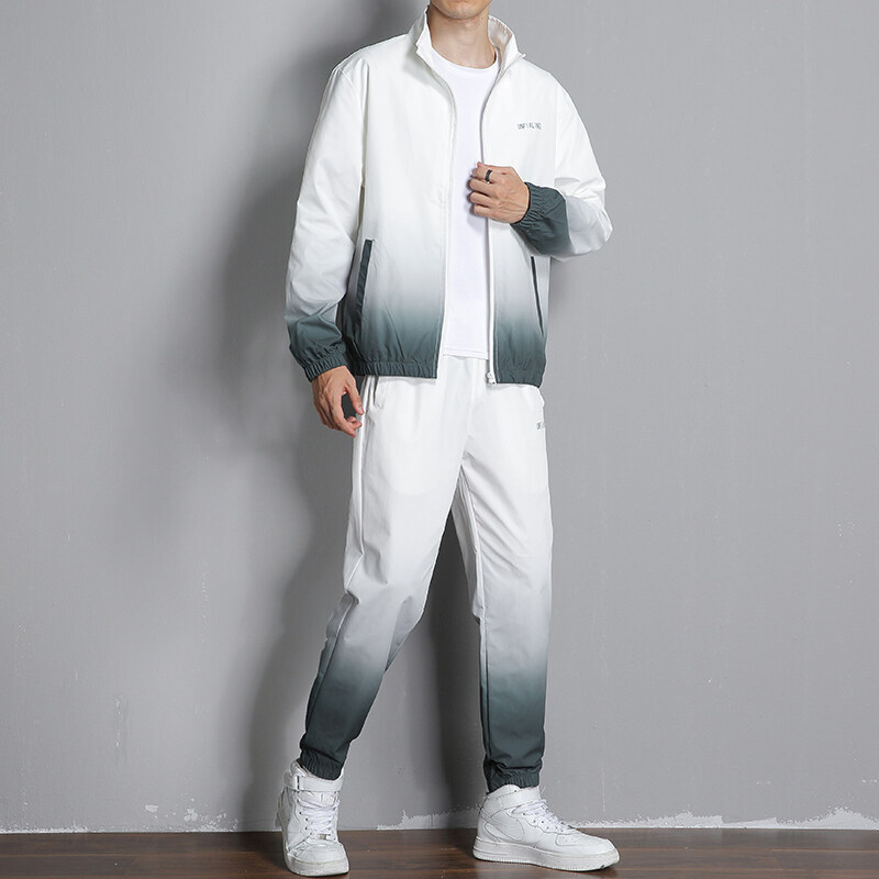 Primavera y otoño suéter de color gradiente ropa deportiva masculina primavera ropa de trabajo de moda abrigo de cuello de pie casual hombre conjunto de dos piezas transfronterizo