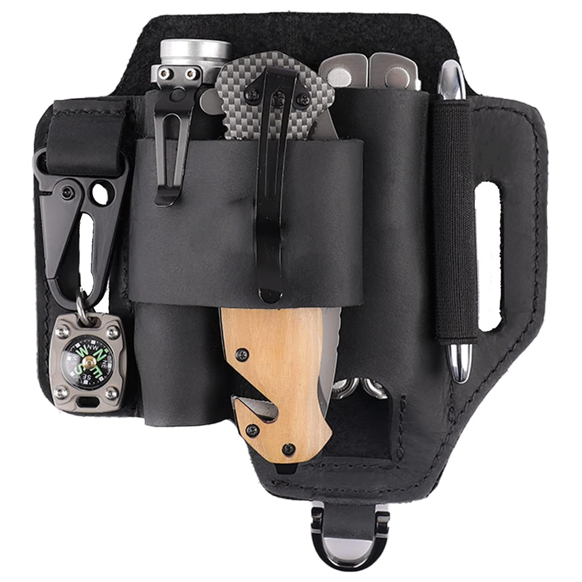 EDC cuero multifuncional caja de herramientas tácticas de supervivencia de campo bolsa de almacenamiento herramientas portátiles linterna bolsa de cinturón