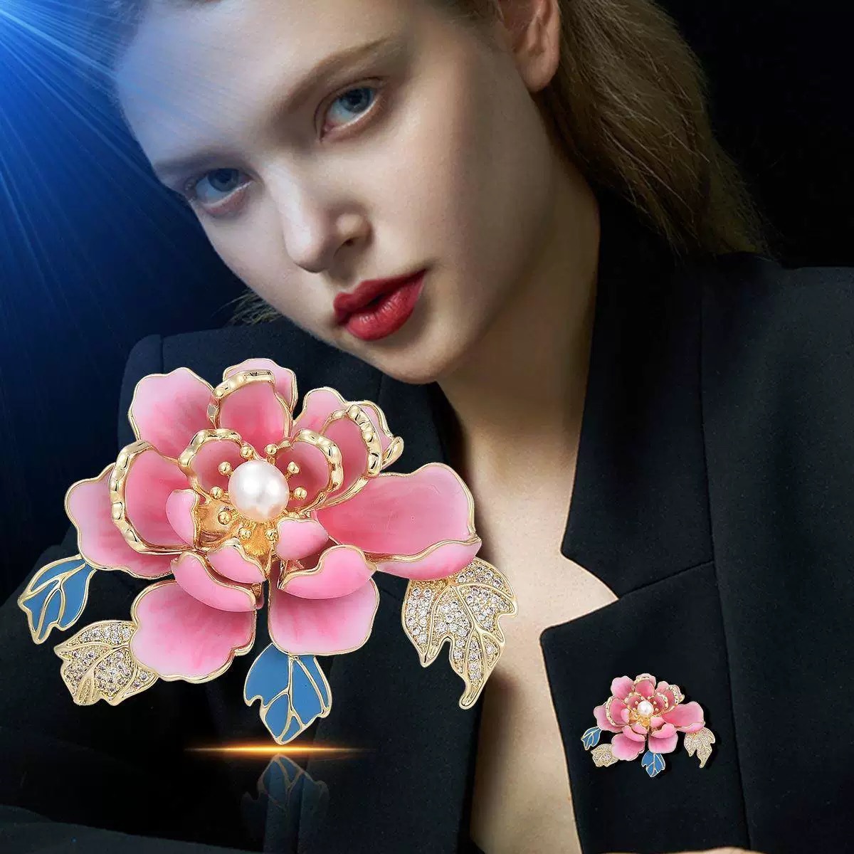 Enamel Peony Flower Brooch High-end High-end Women's Chinese Style Freshwater Pearl Exquisite National Tide Classical Corsage Accessories