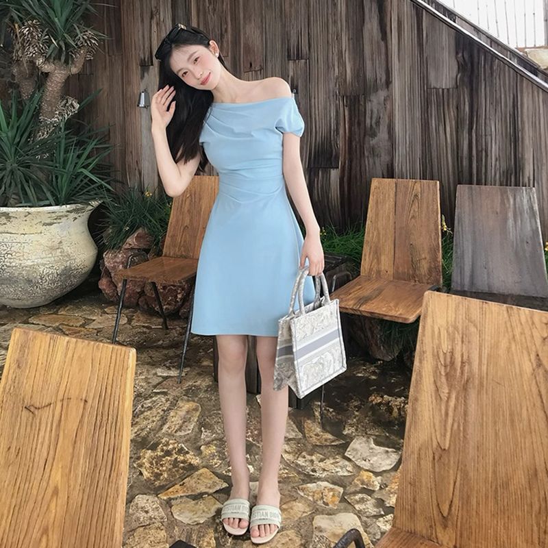 气质知性简约短袖连衣裙女夏季修身显瘦长短款裙子|undefined