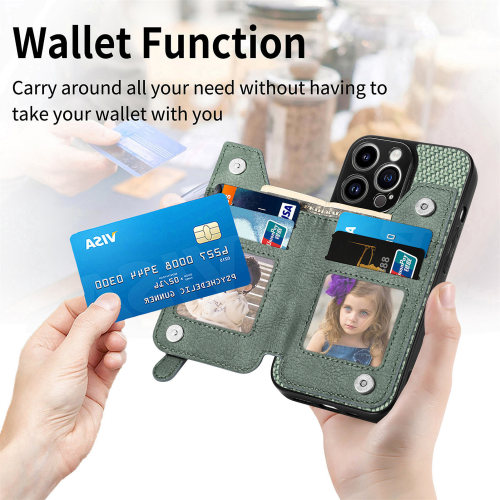 Carbon fiber pattern suitable for Apple 14 Pro Max phone case with wallet, iPhone 13 card holder stand phone shell