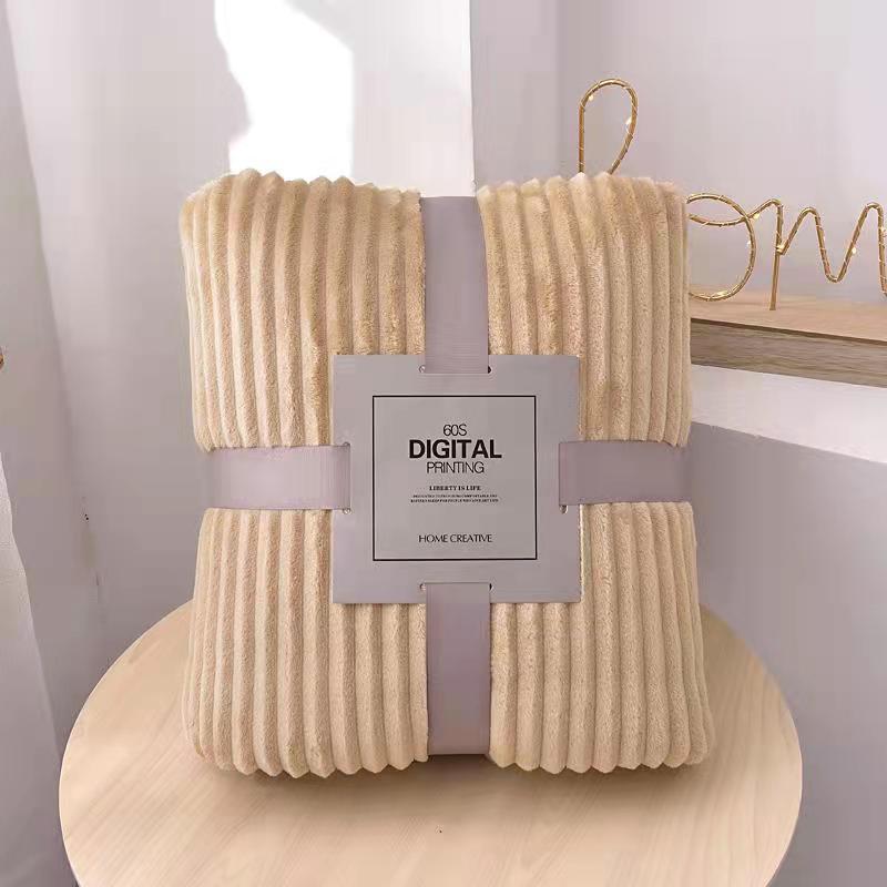 Solid Color Striped Blankets, Coral Velvet, Cloud Mink Velvet, Small Blankets, Thickened Flannel, Air Conditioning Blankets And Sheets_voghion.com