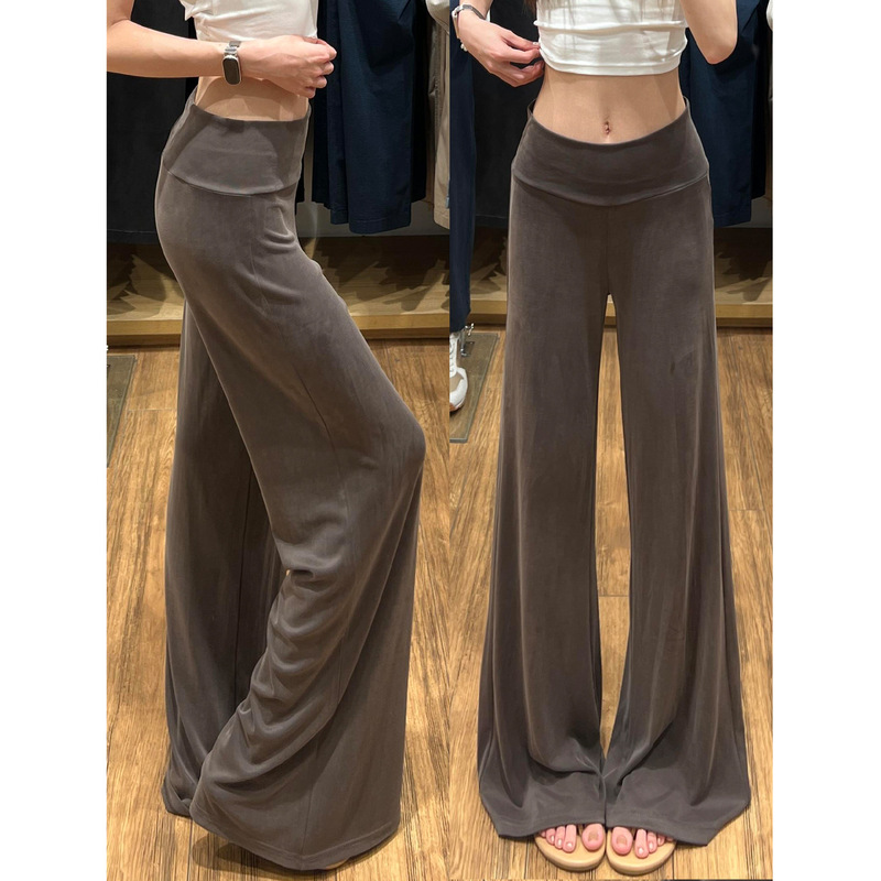 Korean-style coffee-colored washed drapey flared pants for women, summer 2026 new model, fitness drapey yoga pants, casual bell-bottom pants Korean-style coffee-colored washed drapey flared pants for women, summer 2026 new model, fitness drapey yoga pants, casual bell-bottom pants