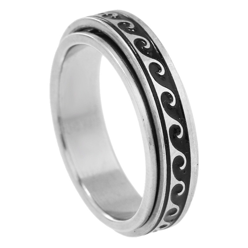 Moda europea y americana anillo de acero titanio personalidad corrosión aceite limpieza onda giratoria descompresión anillo de acero inoxidable joyería al por mayor image 1