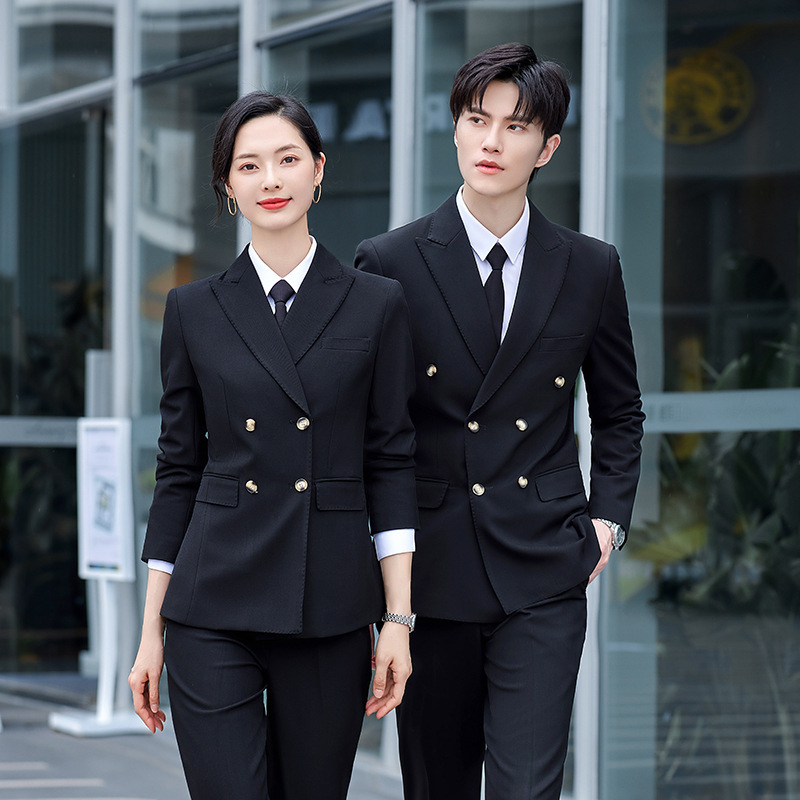 Double-breasted elastic suit professional suit men's and women's business formal attire sales department bank manager white-collar work clothes