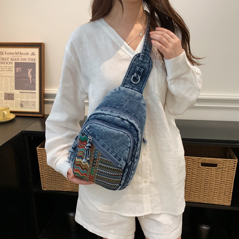 retro ethnic denim shoulder bag