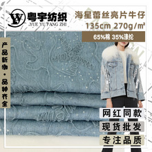 海星蕾丝亮片牛仔 新款工艺牛仔宠物服装面料 涤棉牛仔裤布料批发
