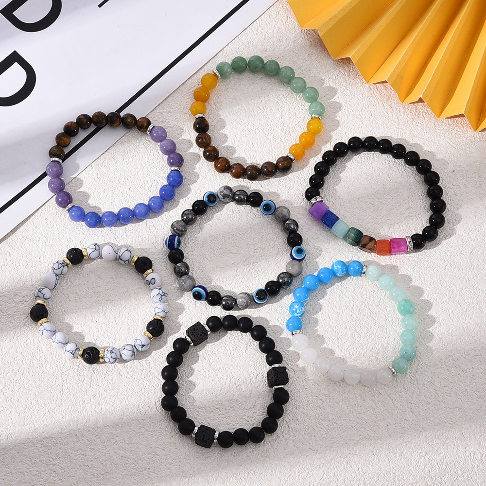Cross-Border New Natural Crystal Agate Bracelet Friendship Good Luck Bracelet Tiger Eye Stone Devil's Eye Crystal Bracelet