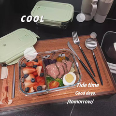 尚恩熊貓玻璃高硼硅水果保鮮盒帶蓋密封分隔上班族飯盒可微波加熱