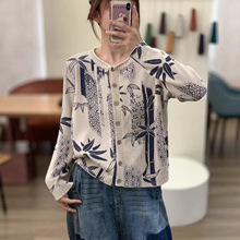 2026春季新款印花棉线复古宽松遮肉显瘦休闲上衣针织衫外套开衫女
