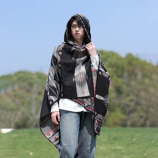 Spring and Summer Thickened Scarf with Hood, Large Shawl, Cloak, Men's Yunnan, Xinjiang, Xizang Wear Jacket, Women's