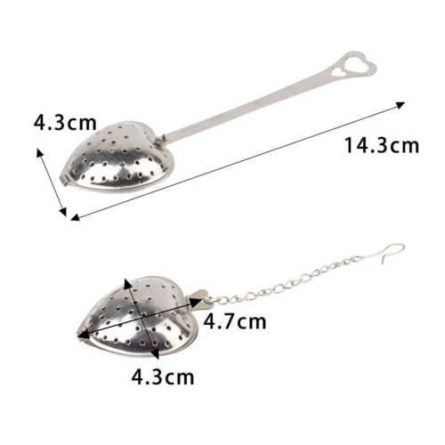Factory direct sales 304 stainless steel love-shaped tea strainer with handle tea strainer chain heart-shaped tea strainer tea spoon