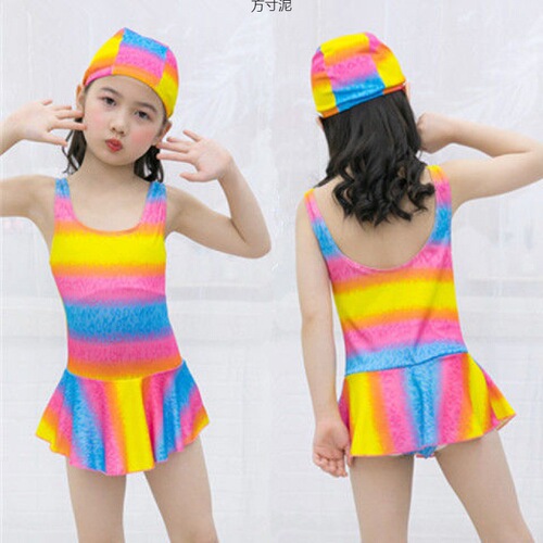 Baby swimming suit set for girls aged 2 to 12 years old, featuring a one-piece swimsuit with a large child design.