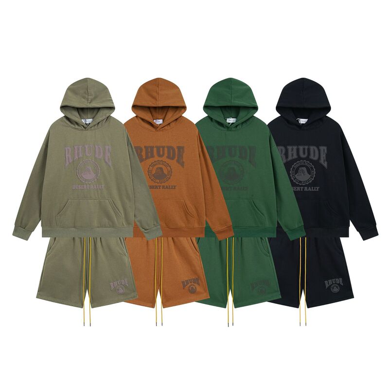 Cross-Border Popular Beauty Trend Rhude High-Quality Men's Velvet Hooded Sweatshirt Hoodie Casual Suit