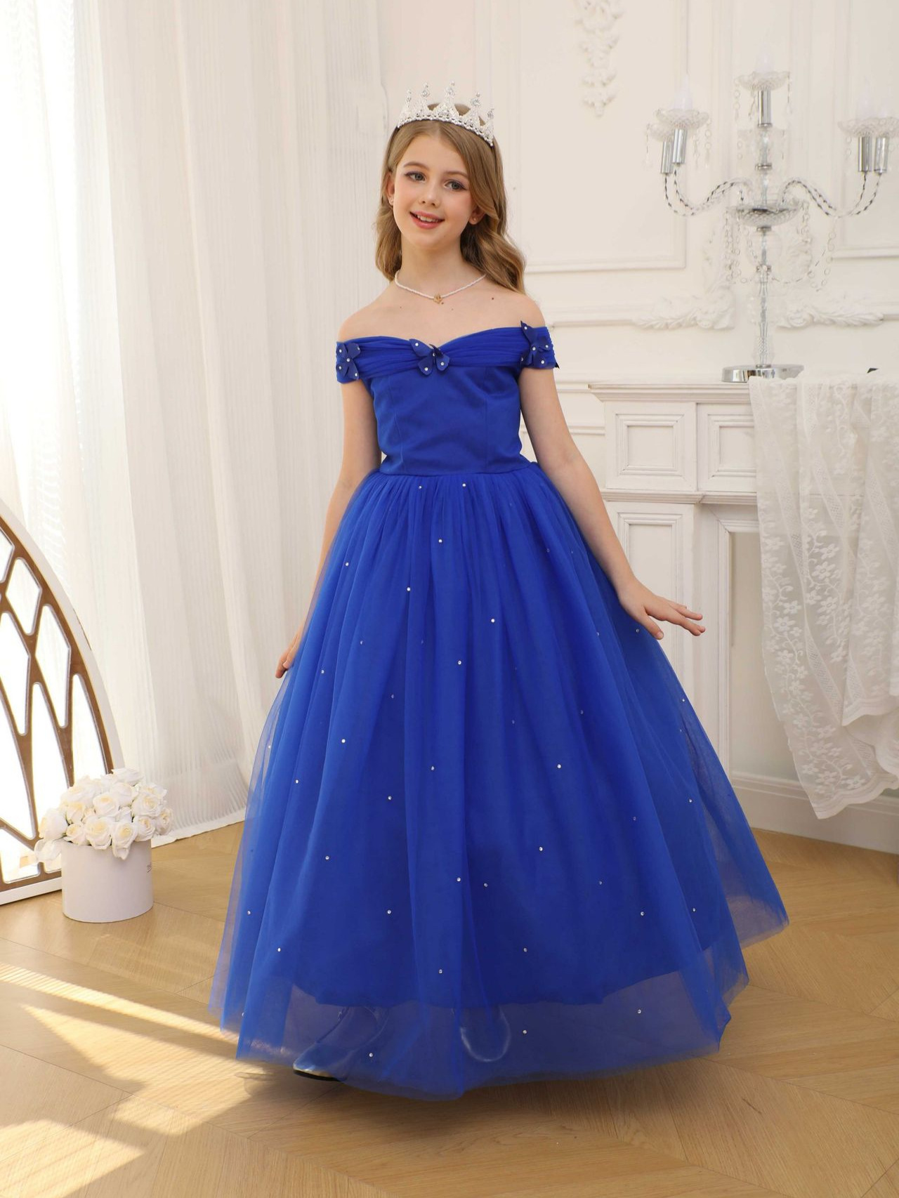 Ropa infantil transfronteriza, vestidos formales para niñas, vestidos de niña de las flores para bodas, vestidos de princesa Cenicienta de un solo hombro para niñas, vestidos largos de tul abullonados estilo anfitriona.