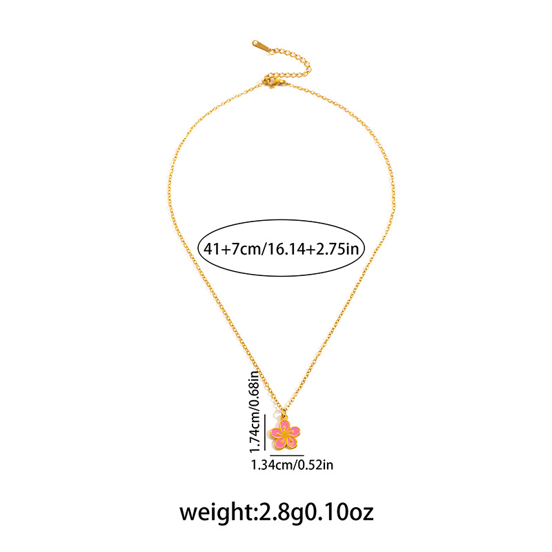 7g Weight 0.03µm Gold Plating Thickness Electroplated Gold Plating Process Golden Plated Plating Material 201 Stainless Steel Pendant Material Pendant Necklace Classification 201 Stainless Steel Chain Material cable chain Chain Type 1 Piece Quantity Holiday, Daily Occasion 201 Stainless Steel Material Flower Pattern Women's Gender Simple Style, Classic Style Style Plating Craft Elegant Titanium Steel Necklace For Women Bohemian Floral Print Colorful Drip Glaze Rose Pendant Versatile Clavicle Chain 25