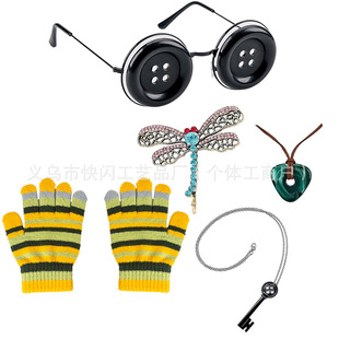 Ghost Mom Button Glasses Hairpin Key Pendant Necklace Cosplay Halloween Role Play Costume Accessories