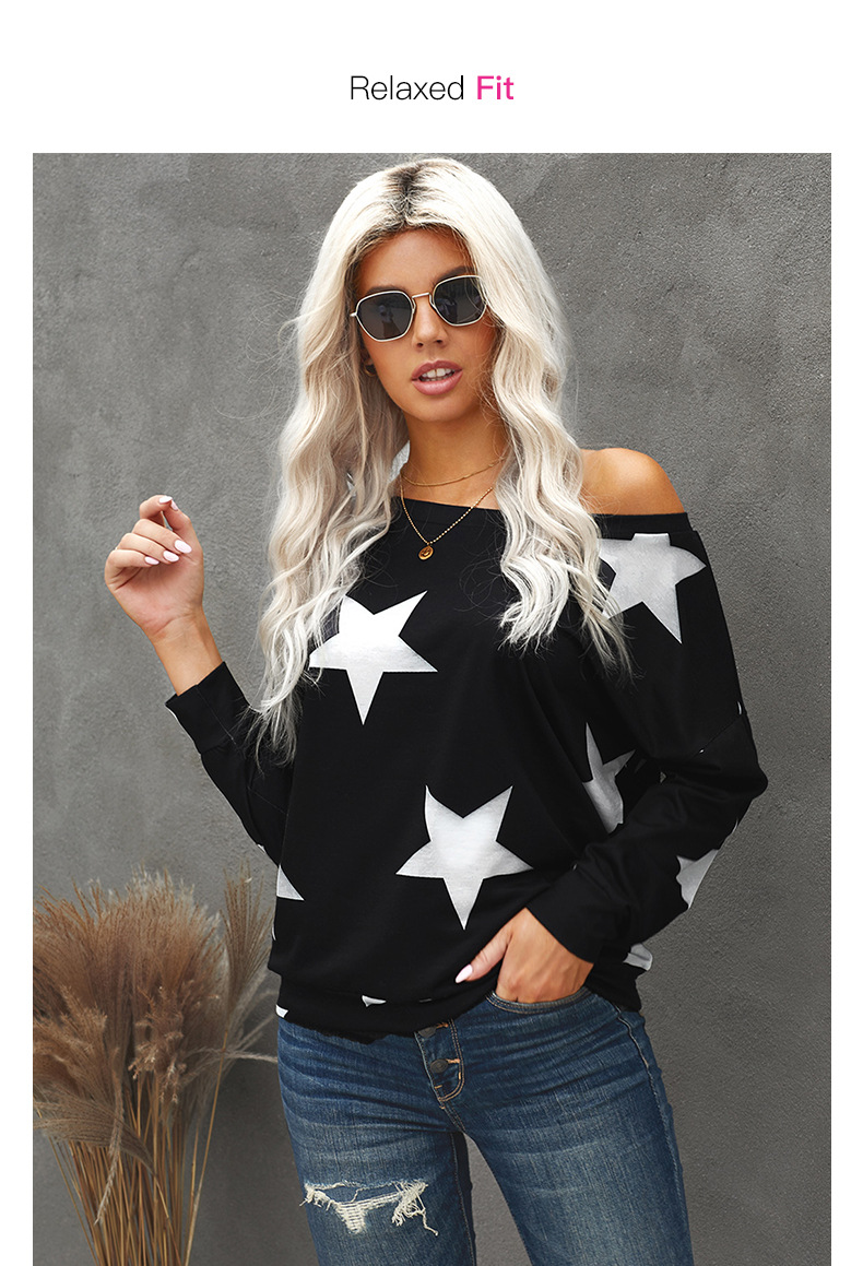 autumn and winter women s round neck star print loose top nihaostyles wholesale clothing NSSI79480