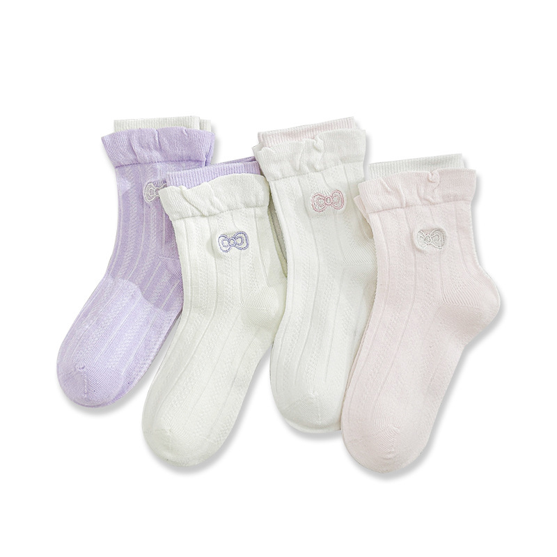 Autumn lace children's cute breathable socks with bow
