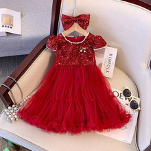 儿童演出礼服裙2025女宝宝亮片连衣裙女童夏季蓬蓬公主裙中小童