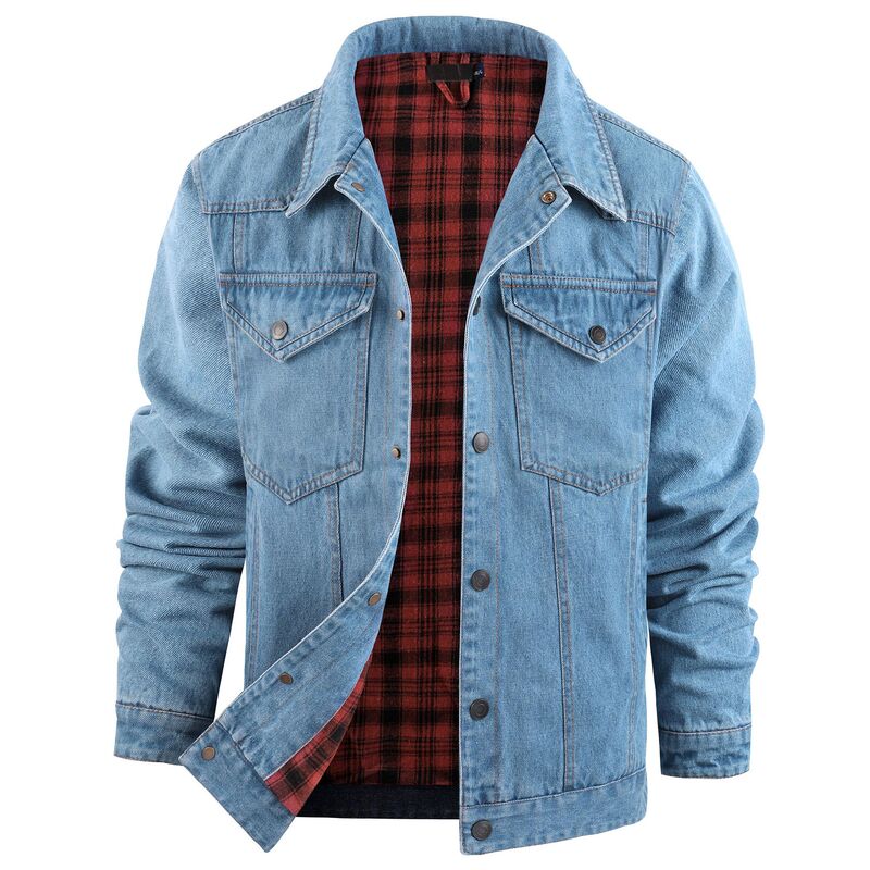 American Size Men's plus size Western Plaid Flannel Casual Jacket European and American Foreign Trade Trucker Denim Jacket