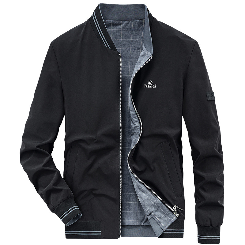 Men's Clothing double sided jacket men's loose casual dad top stand collar coat middle aged men's top_voghion.com