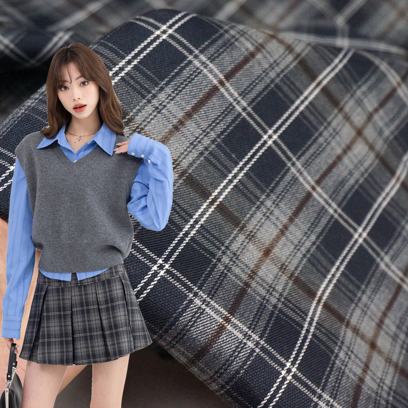 新春秋学院风百褶裙格子布料 弹力斜纹衬衫色织布 制服裙西装面料