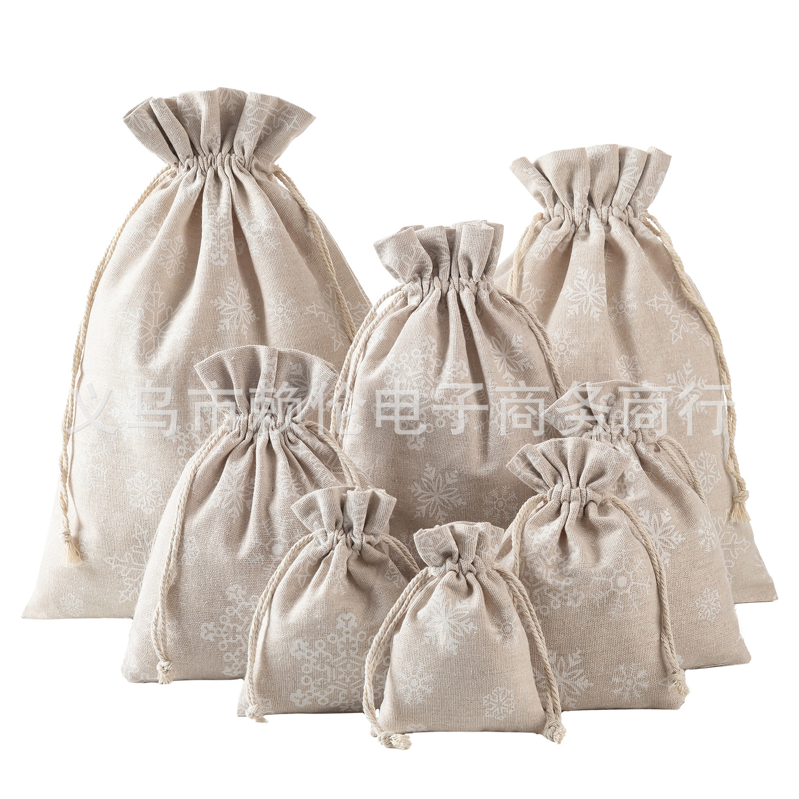9个尺寸高品质环保亚麻雪花束口袋棉布抽绳袋珠宝首饰包装袋