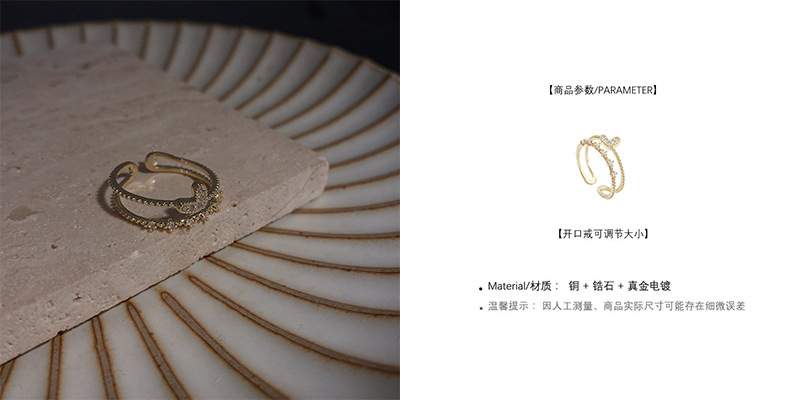 Fashion Geometric Copper Inlay Zircon Open Ring 1 Piece