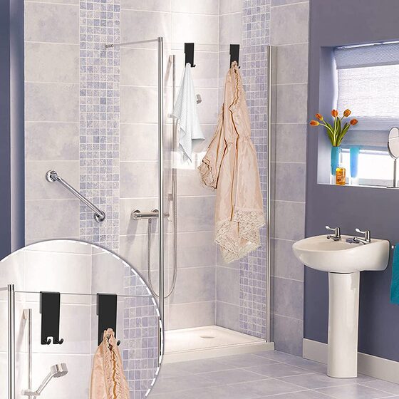New bathroom glass door rear hook 304 stainless steel partition screen punch-free detachable bathroom toilet hook