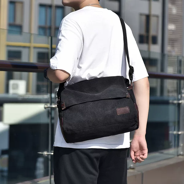 New cross-border casual bag for men, Korean style, large capacity, fashionable canvas shoulder bag, wholesale trendy simple crossbody bag