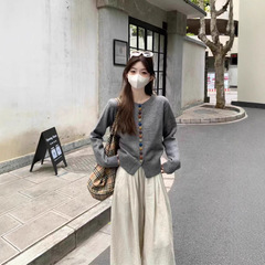 韩系简约休闲彩色单排扣开衫长袖女秋季新款修身百搭甜美上衣ins
