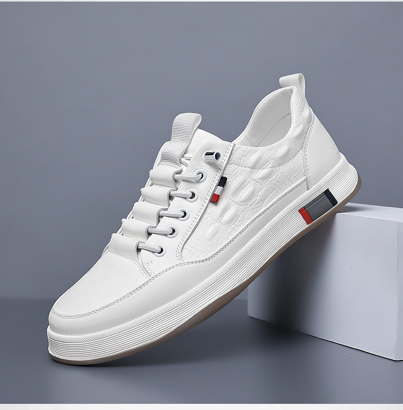 Giày sneaker nam cổ thấp da bò hai lớp, đế bằng, dây buộc phía trước — PZ2389 màu trắng, PZ2389 màu đen chi tiết 17
